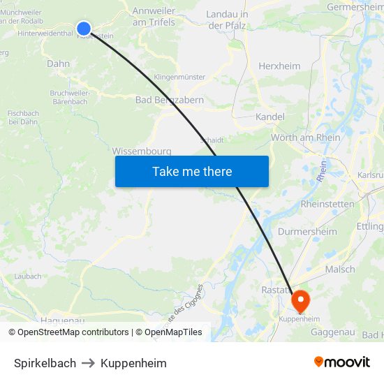 Spirkelbach to Kuppenheim map