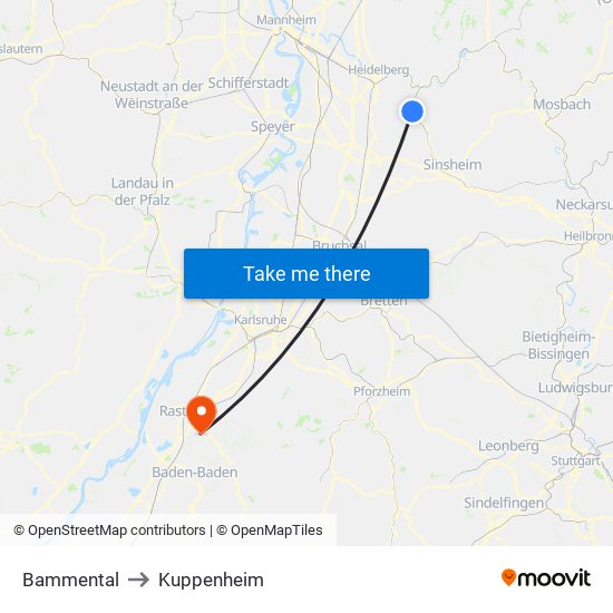 Bammental to Kuppenheim map