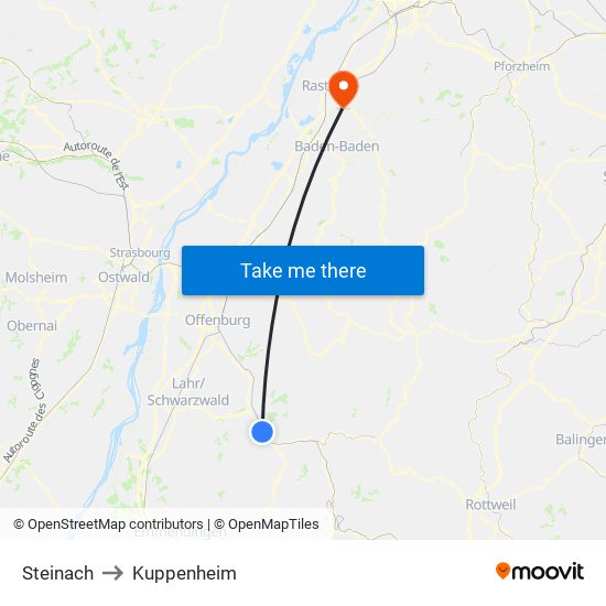 Steinach to Kuppenheim map