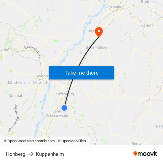 Hohberg to Kuppenheim map