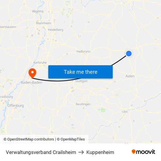 Verwaltungsverband Crailsheim to Kuppenheim map