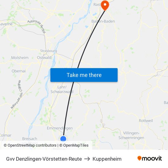 Gvv Denzlingen-Vörstetten-Reute to Kuppenheim map