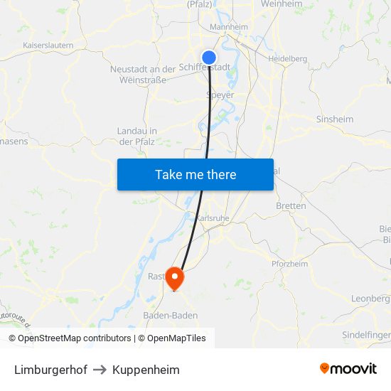 Limburgerhof to Kuppenheim map