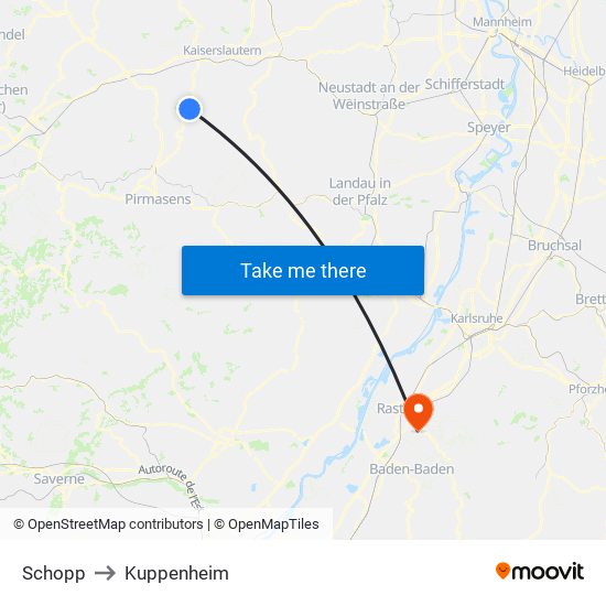 Schopp to Kuppenheim map