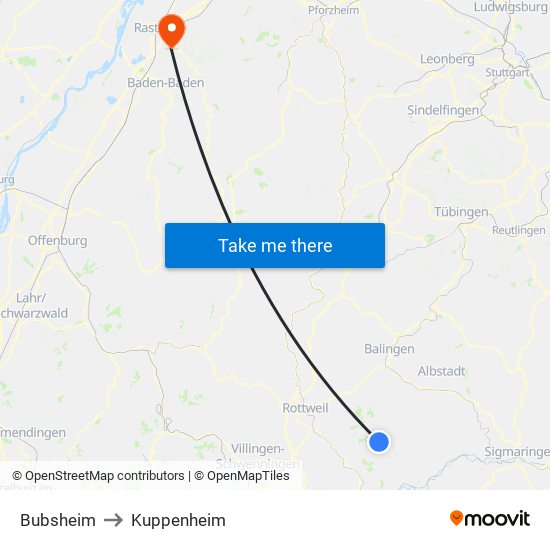 Bubsheim to Kuppenheim map