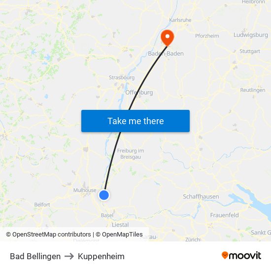 Bad Bellingen to Kuppenheim map