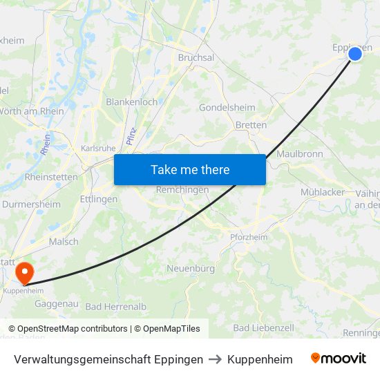 Verwaltungsgemeinschaft Eppingen to Kuppenheim map