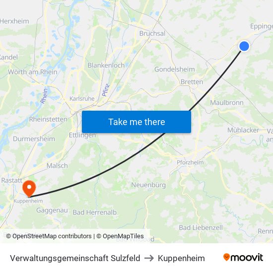 Verwaltungsgemeinschaft Sulzfeld to Kuppenheim map