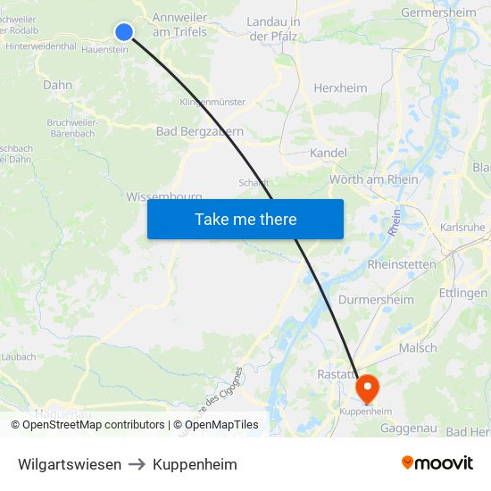 Wilgartswiesen to Kuppenheim map