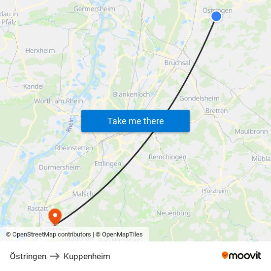 Östringen to Kuppenheim map
