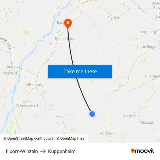 Fluorn-Winzeln to Kuppenheim map
