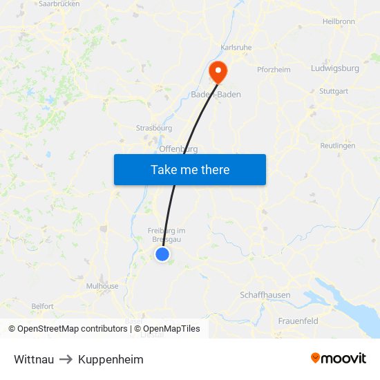 Wittnau to Kuppenheim map