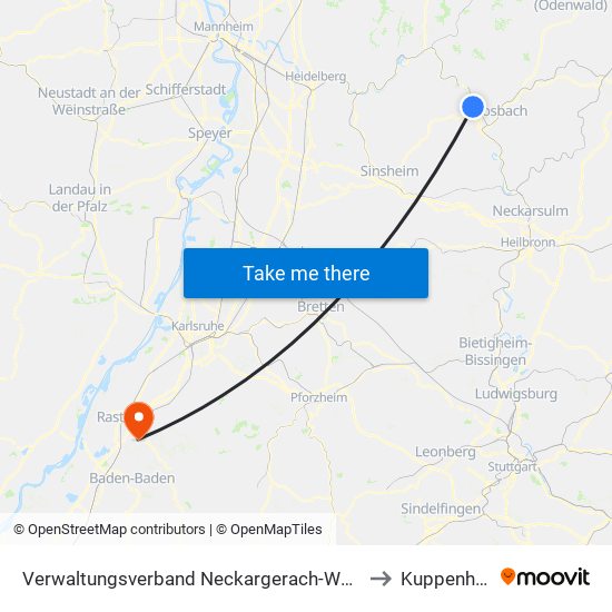 Verwaltungsverband Neckargerach-Waldbrunn to Kuppenheim map