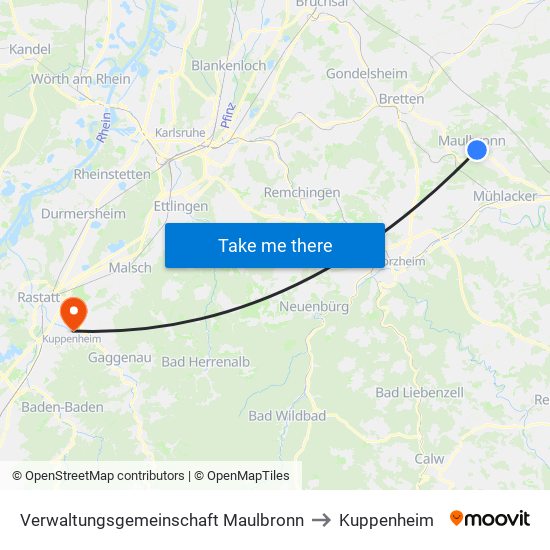 Verwaltungsgemeinschaft Maulbronn to Kuppenheim map