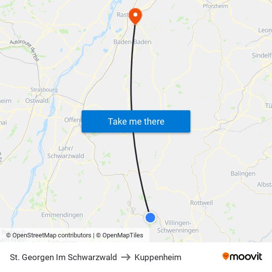 St. Georgen Im Schwarzwald to Kuppenheim map