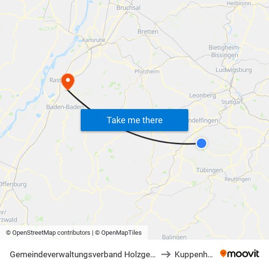 Gemeindeverwaltungsverband Holzgerlingen to Kuppenheim map