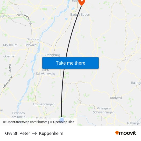 Gvv St. Peter to Kuppenheim map