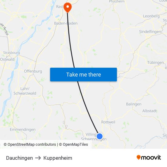 Dauchingen to Kuppenheim map