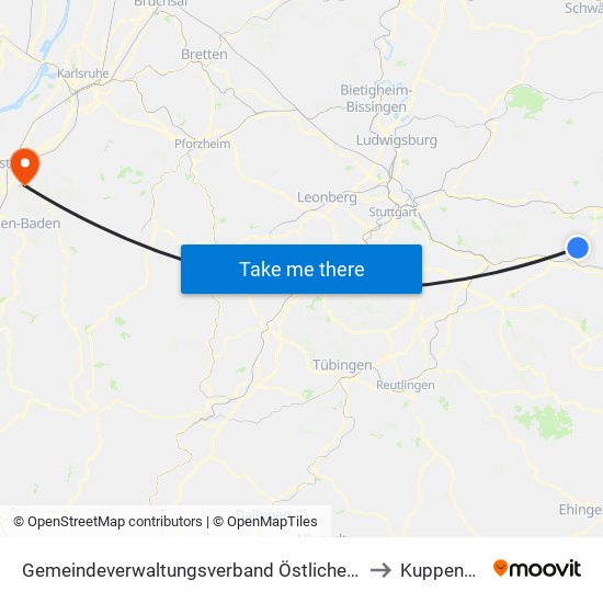 Gemeindeverwaltungsverband Östlicher Schurwald to Kuppenheim map