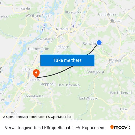 Verwaltungsverband Kämpfelbachtal to Kuppenheim map