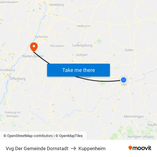 Vvg Der Gemeinde Dornstadt to Kuppenheim map