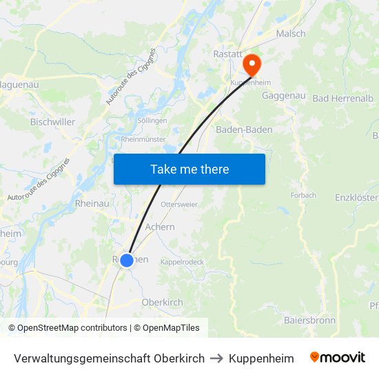 Verwaltungsgemeinschaft Oberkirch to Kuppenheim map