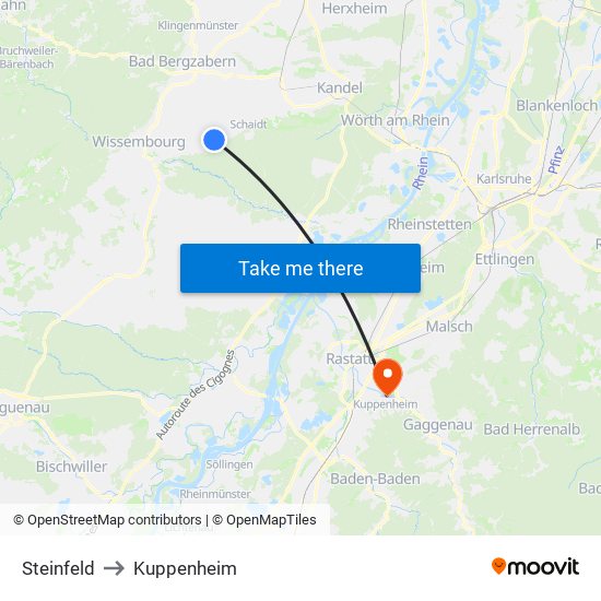 Steinfeld to Kuppenheim map