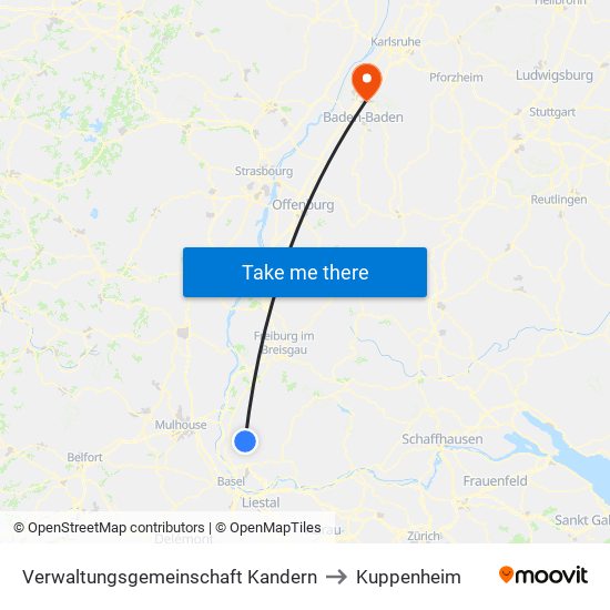 Verwaltungsgemeinschaft Kandern to Kuppenheim map