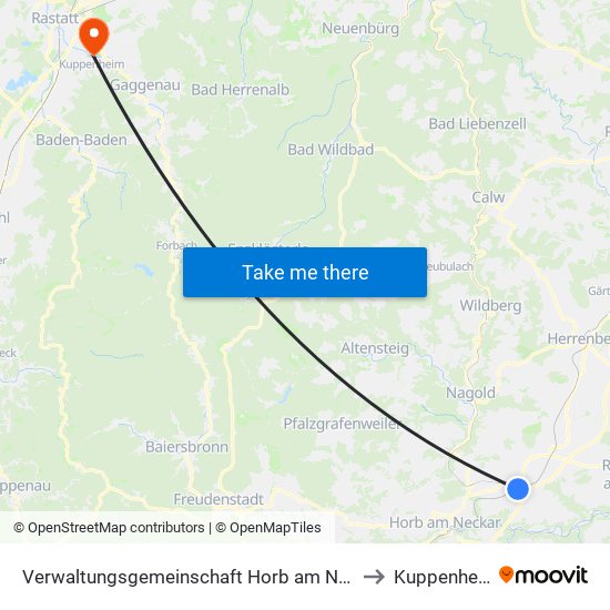 Verwaltungsgemeinschaft Horb am Neckar to Kuppenheim map