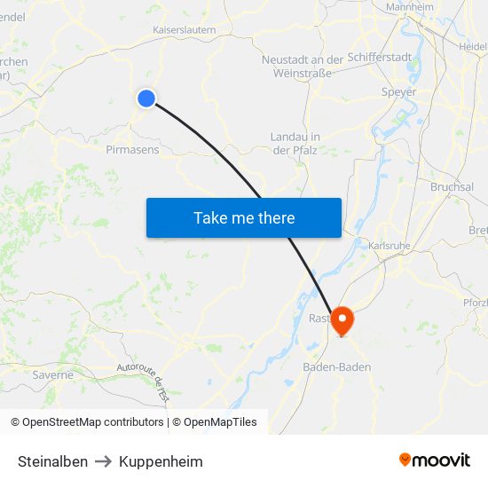 Steinalben to Kuppenheim map