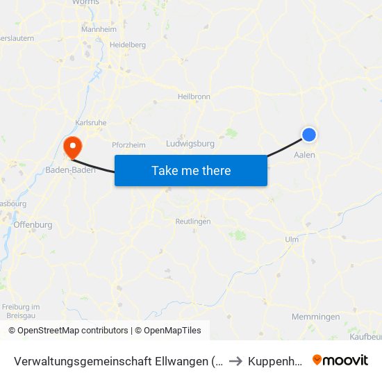 Verwaltungsgemeinschaft Ellwangen (Jagst) to Kuppenheim map