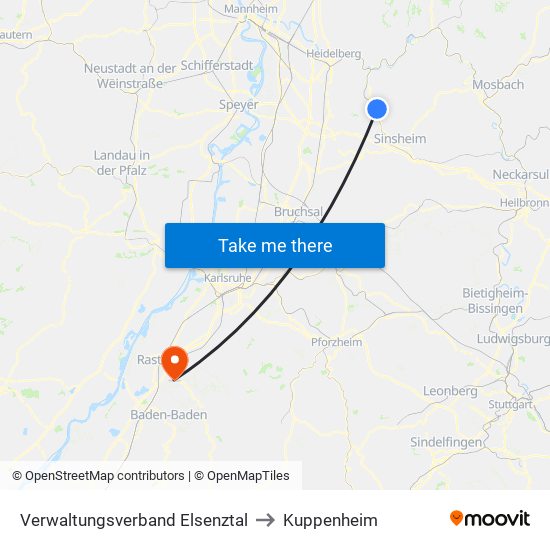 Verwaltungsverband Elsenztal to Kuppenheim map