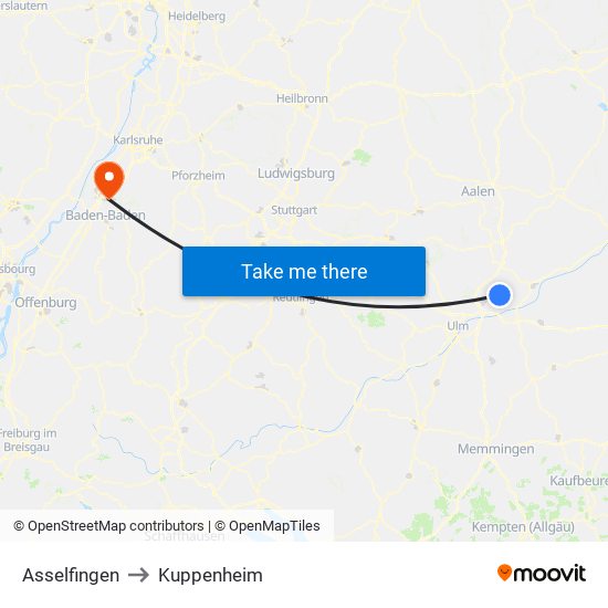 Asselfingen to Kuppenheim map