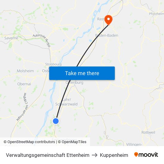 Verwaltungsgemeinschaft Ettenheim to Kuppenheim map