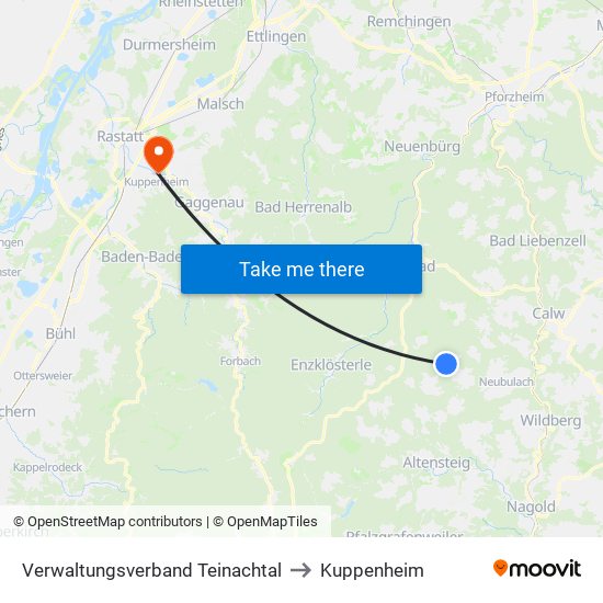 Verwaltungsverband Teinachtal to Kuppenheim map