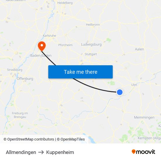 Allmendingen to Kuppenheim map