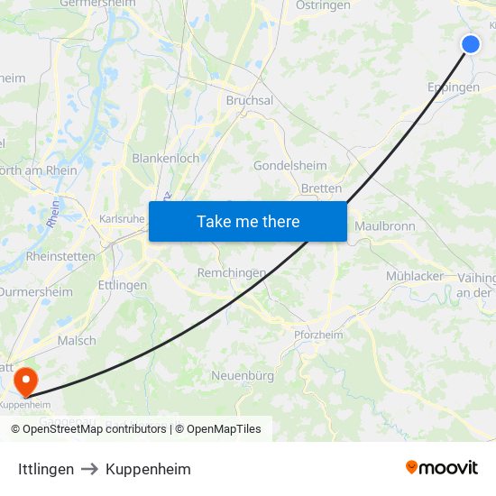 Ittlingen to Kuppenheim map