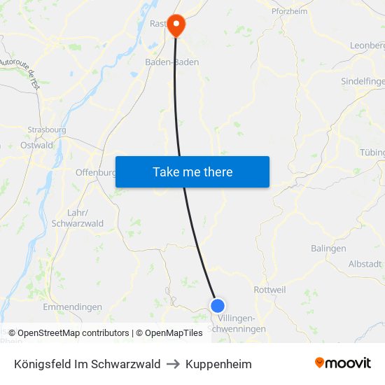 Königsfeld Im Schwarzwald to Kuppenheim map