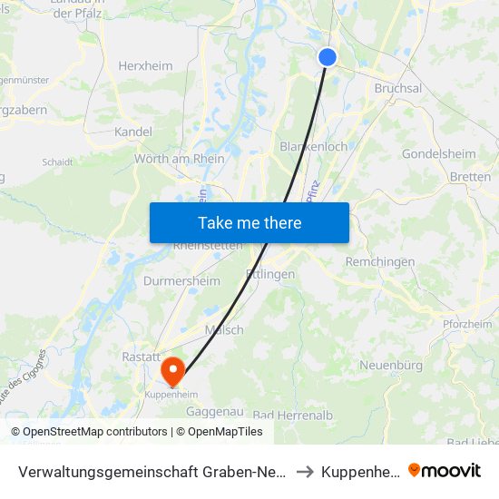 Verwaltungsgemeinschaft Graben-Neudorf to Kuppenheim map