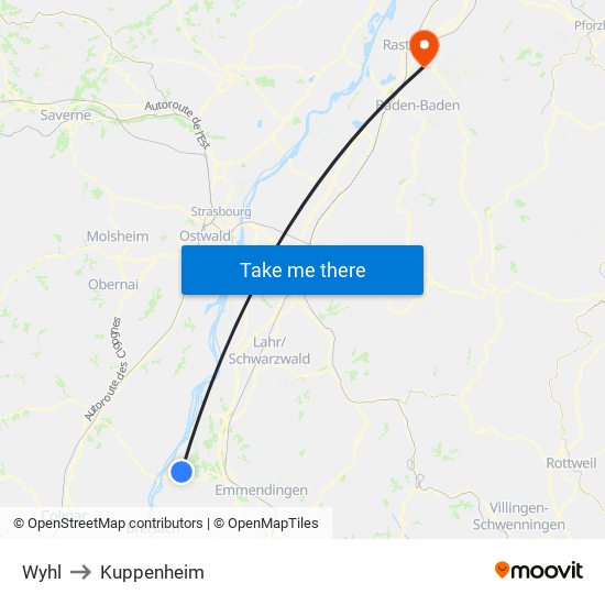 Wyhl to Kuppenheim map