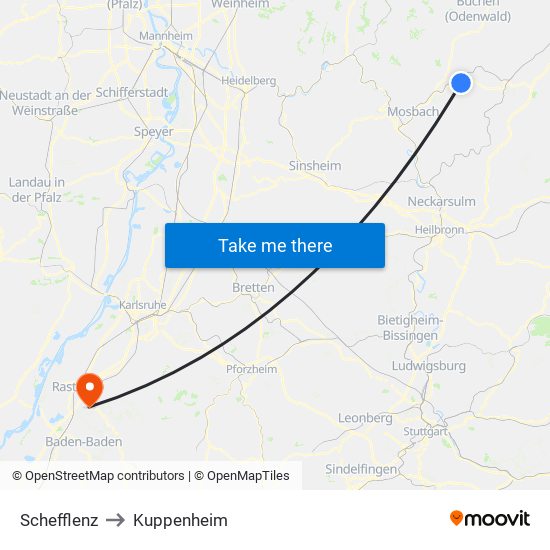 Schefflenz to Kuppenheim map