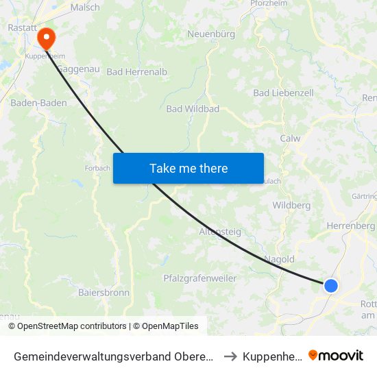 Gemeindeverwaltungsverband Oberes Gäu to Kuppenheim map