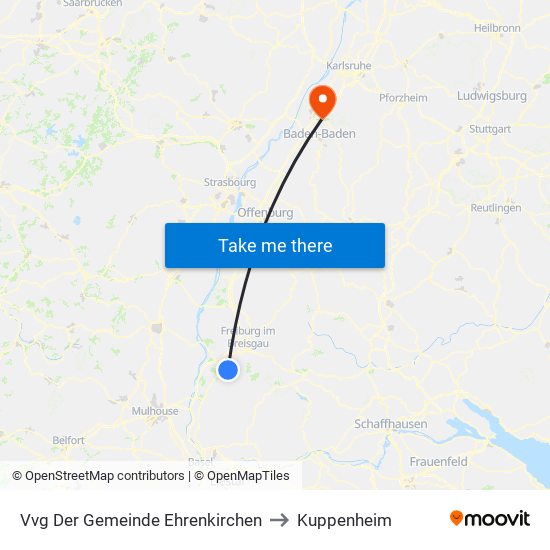 Vvg Der Gemeinde Ehrenkirchen to Kuppenheim map