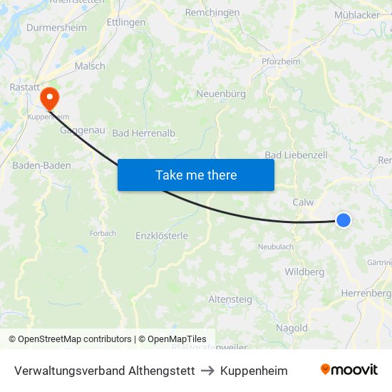 Verwaltungsverband Althengstett to Kuppenheim map