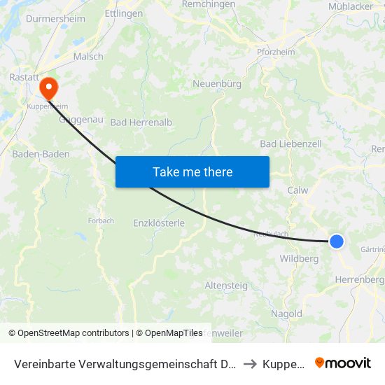 Vereinbarte Verwaltungsgemeinschaft Der Stadt Herrenberg to Kuppenheim map