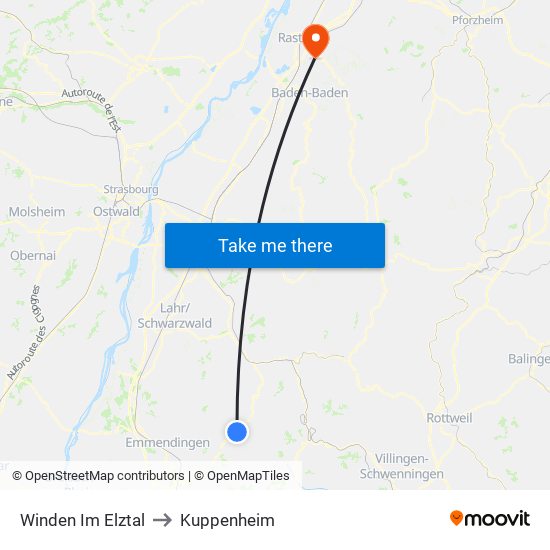 Winden Im Elztal to Kuppenheim map
