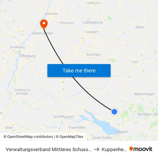 Verwaltungsverband Mittleres Schussental to Kuppenheim map