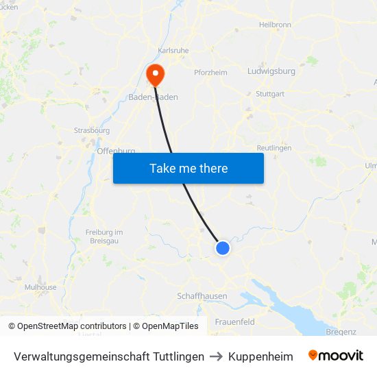 Verwaltungsgemeinschaft Tuttlingen to Kuppenheim map