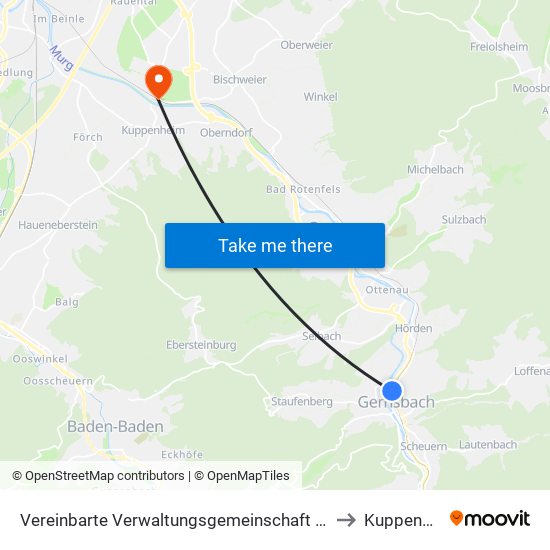 Vereinbarte Verwaltungsgemeinschaft Gernsbach to Kuppenheim map