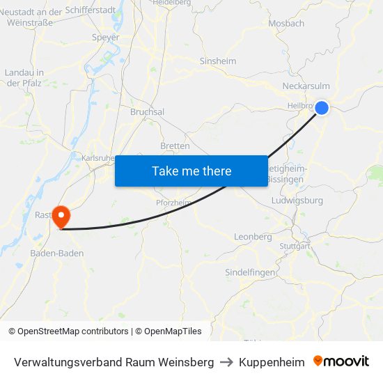 Verwaltungsverband Raum Weinsberg to Kuppenheim map